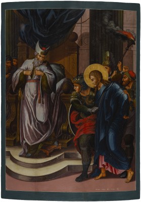 Auktion 147<br>MONUMENTALE IKONE MIT DEM CHRISTUS VOR KAIAPHAS AUS EINER KIRCHEN-IKONOSTASE