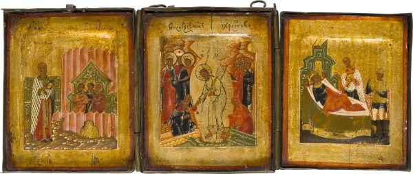 Bild FEINES TRIPTYCHON MIT DER HADESFAHRT CHRISTI UND ZWEI SZENEN AUS DEM LEBEN DES HEILIGEN NIKOLAUS VON MYRA