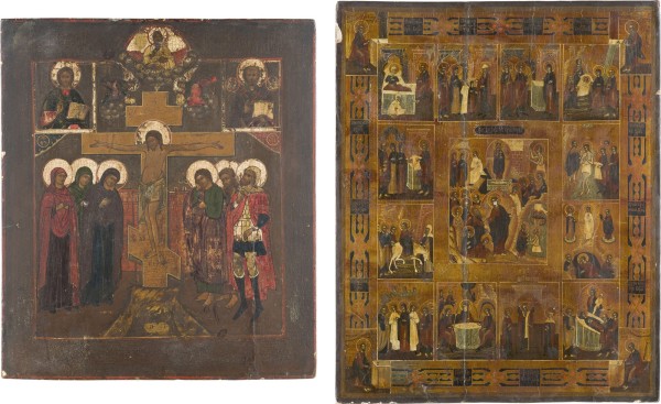 Auction 147<br>ZWEI GROSSE IKONEN: KREUZIGUNG CHRISTI UND FESTTAGSIKONE