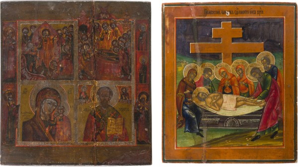 Auction 147<br>ZWEI IKONEN: GRABLEGUNG CHRISTI UND VIERFELDER-IKONE