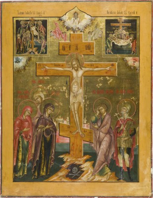 Picture MONUMENTALE UND FEINE IKONE MIT DER KREUZIGUNG CHRISTI, DER KREUZABNAHME UND GRABLEGUNG