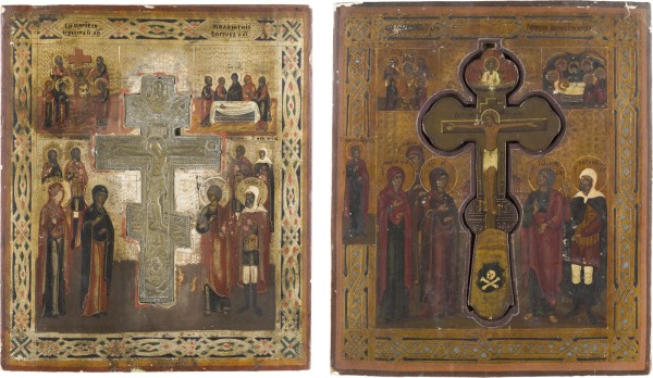 Auction 147<br>ZWEI STAUROTHEK-IKONEN MIT DER KREUZIGUNG CHRISTI