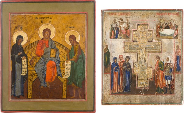 Auction 147<br>ZWEI IKONEN: STAUROTHEK MIT DER KREUZIGUNG UND DEESIS