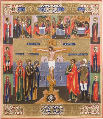 Auction 147<br>GROSSE IKONE MIT DER KREUZIGUNG CHRISTI UND HOCHFESTEN