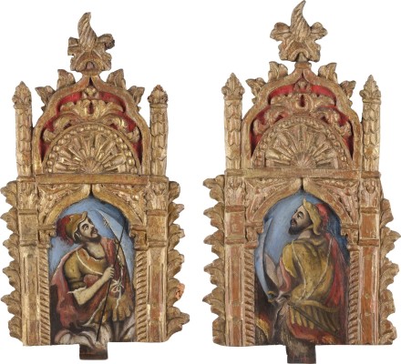 Auction 147<br>PAAR IKONEN EINER KREUZIGUNGSSZENE AUS EINER KIRCHEN-IKONOSTASE