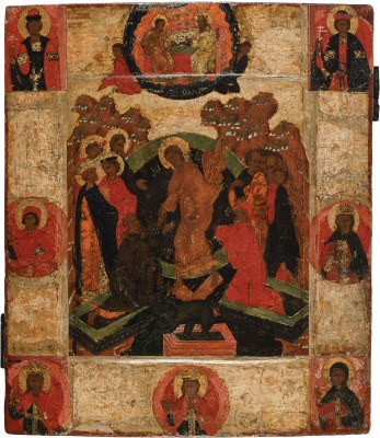 Auction 147<br>FEINE IKONE MIT DER HÖLLENFAHRT CHRISTI UND DER BEFREIUNG DER VORVÄTER AUS DEM HADES