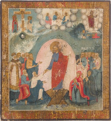 Auction 147<br>GROSSE IKONE MIT DER HÖLLENFAHRT CHRISTI UND DER BEFREIUNG DER VORVÄTER AUS DEM HADES