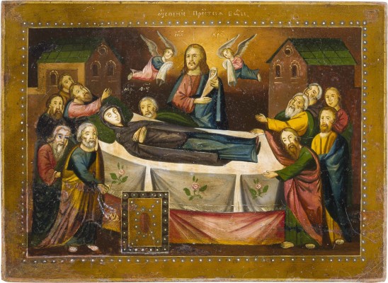 Picture KLEINE IKONE MIT DEM ENTSCHLAFEN DER GOTTESMUTTER (KOIMESIS) NACH DEM VORBILD DER ENTSCHLAFEN-IKONE IM KIEWER PETSCHERSKIJ KLOSTER