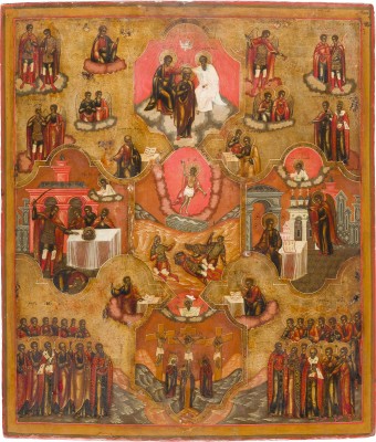 Picture SEHR SELTENE MEHRFELDER-IKONE MIT DER AUFERSTEHUNG CHRISTI, DER KRÖNUNG DER GOTTESMUTTER, DER VERKÜNDIGUNG UND DER KREUZIGUNG
