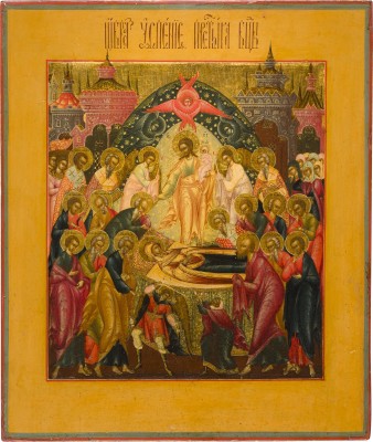 Auktion 147<br>SEHR FEINE IKONE MIT DEM ENTSCHLAFEN DER GOTTESMUTTER (KOIMESIS)