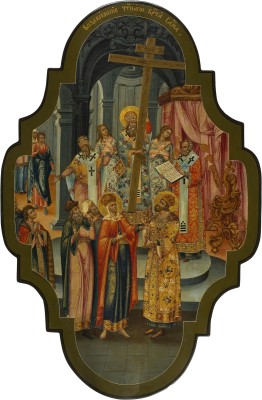 Auction 147<br>MONUMENTALE IKONE MIT DER ERHÖHUNG DES WAHREN KREUZES AUS EINER KIRCHEN-IKONOSTASE