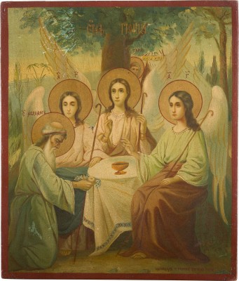 Picture SIGNIERTE UND DATIERTE IKONE MIT DER ALTTESTAMENTLICHEN DREIFALTIGKEIT