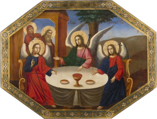 Bild GROSSFORMATIGE IKONE MIT DER ALTTESTAMENTLICHEN DREIFALTIKGEIT AUS EINER KIRCHEN-IKONOSTASE
