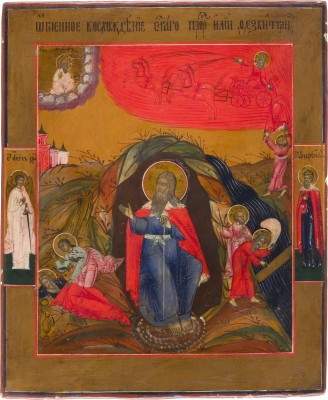 Auktion 147<br>IKONE MIT DEM PROPHETEN ELIAS MIT SZENEN AUS SEINEM LEBEN