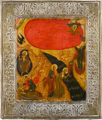 Auction 147<br>IKONE MIT DEM PROPHETEN ELIAS UND SEINER FEURIGEN HIMMELFAHRT MIT BASMA