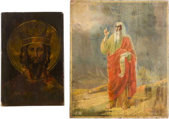 Auction 147<br>ZWEI IKONEN: SIGNIERTE IKONE MIT DEM PROPHETEN ELIAS UND HEILIGER WLADIMIR