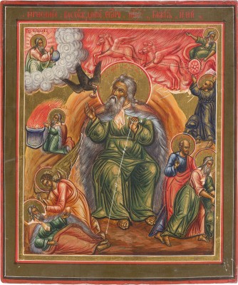 Picture IKONE MIT DEM PROPHETEN ELIAS, SEINEM LEBEN IN DER WÜSTE UND SEINER FEURIGEN HIMMELFAHRT