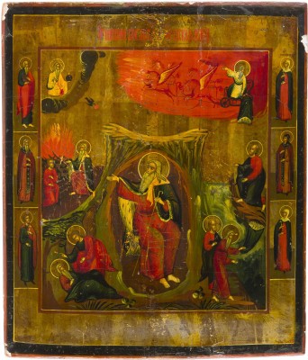 Picture GROSSFORMATIGE IKONEMIT DEM PROPHETEN ELIAS, SEINEM LEBEN IN DER WÜSTE UND SEINER FEURIGEN HIMMELFAHRT