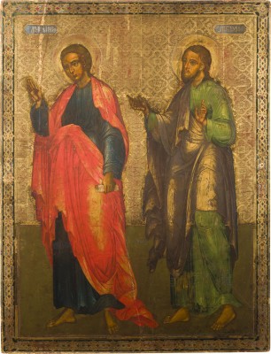 Bild MONUMENTALE IKONE MIT DEN APOSTELN PHILIPPUS UND BARTHOLOMÄUS AUS EINER KIRCHEN-IKONOSTASE