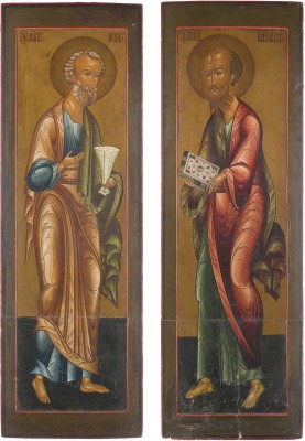 Auktion 147<br>PAAR MONUMENTALE IKONEN MIT DEN APOSTELN PETRUS UND PAULUS AUS EINER KIRCHEN-IKONOSTASE
