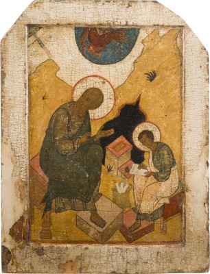 Bild GROSSE IKONE MIT DEM EVANGELISTEN JOHANNES MIT SEINEM SCHÜLER PROCHOROS AUF DER INSEL PATMOS AUS EINER KÖNIGSTÜR