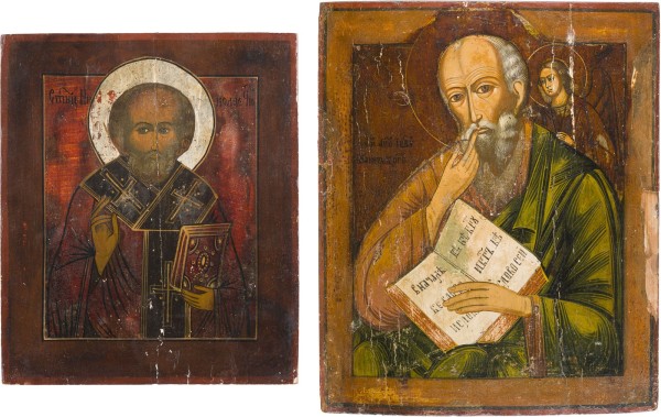 Auktion 147<br>ZWEI IKONEN: HEILIGER NIKOLAUS VON MYRA UND JOHANNES, THEOLOGE IM SCHWEIGEN