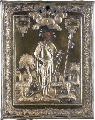 Auction 147<br>SEHR FEINES UND GROSSES VERMEIL-OKLAD EINER IKONE MIT DEM HEILIGEN GEORG DEM KRIEGER
