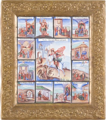 Auction 147<br>FINIFT-IKONE MIT DEM HEILIGEN GEORG DEM DRACHENTÖTER MIT ZWÖLF SZENEN SEINER VITA
