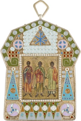 Picture KLEINE CLOISONNÉ-EMAIL-IKONE MIT DEN HEILIGEN SAMON, GURIJ UND AVIV