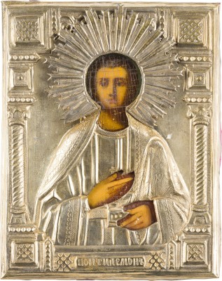 Picture KLEINE IKONE MIT DEM HEILIGEN PANTELEIMON MIT OKLAD