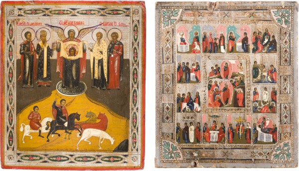 Auktion 147<br>ZWEI IKONEN: DIE HEILIGEN FLORUS UND LAURUS UND FESTTAGSIKONE