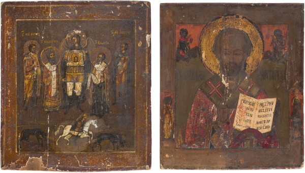 Auction 147<br>ZWEI IKONEN: HEILIGER NIKOLAUS VON MYRA UND DIE HEILIGEN FLORUS UND LAURUS