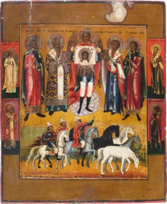 Bild GROSSE IKONE MIT DEN TIERPATRONEN BLASIUS, MODESTUS, FLORUS UND LAURUS UND DEM ERZENGEL MICHAEL