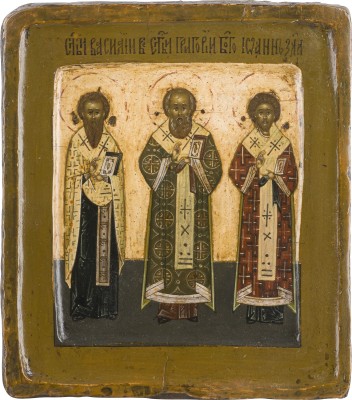 Bild KLEINE IKONE MIT DEN DREI HIERARCHEN BASILIUS DEM GROSSEN, GREGOR DEM THEOLOGEN UND BASILIUS DEM GROSSEN