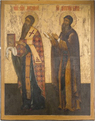 Bild MONUMENTALE IKONE MIT DEN HEILIGEN DIONYSIOS 'DEM AREOPAGITEN' UND ANTONIUS AUS EINER KIRCHEN-IKONOSTASE