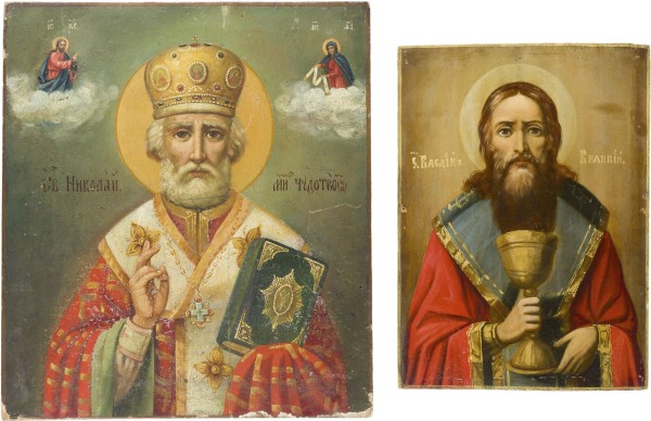 Auktion 147<br>ZWEI IKONEN: HEILIGER BASILIUS DER GROSSE UND HEILIGER NIKOLAUS VON MYRA