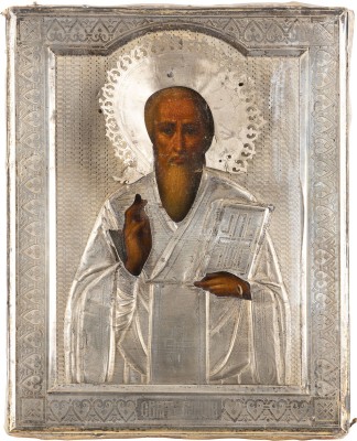 Bild KLEINE IKONE MIT DEM HEILIGEN BLASIUS MIT SILBER-OKLAD