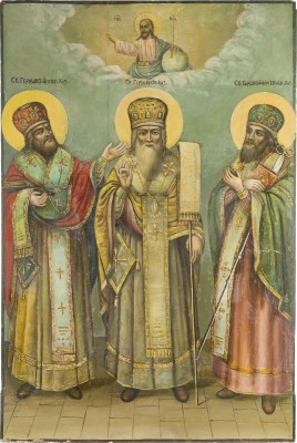 Auction 147<br>MONUMENTALE IKONE MIT DEN HEILIGEN VON KASAN: HERMANN VON KASAN, GURIAS VON KASAN UND BARSANUPHIUS VON TWER