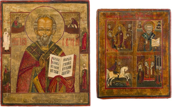 Auktion 147<br>ZWEI IKONEN: VIERFELDER-IKONE UND HEILIGER NIKOLAUS VON MYRA