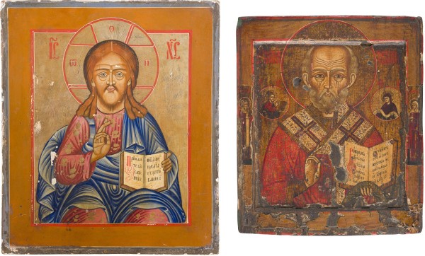 Auction 147<br>ZWEI IKONEN: HEILIGER NIKOLAUS VON MYRA UND CHRISTUS PANTOKRATOR