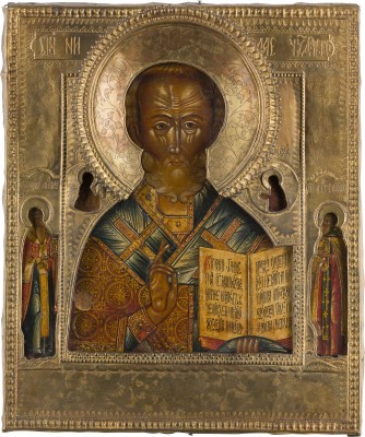 Auktion 147<br>IKONE MIT DEM HEILIGEN NIKOLAUS VON MYRA MIT RIZA