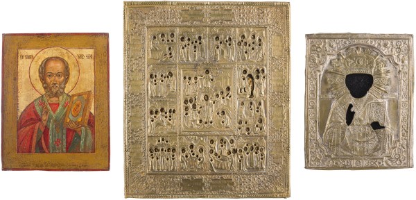 Auction 147<br>ZWEI IKONEN UND OKLAD: HEILIGER NIKOLAUS UND FESTTAGSIKONE