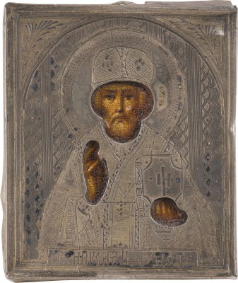 Picture BRUST-IKONE MIT DEM HEILIGEN NIKOLAUS VON MYRA MIT SILBER-OKLAD