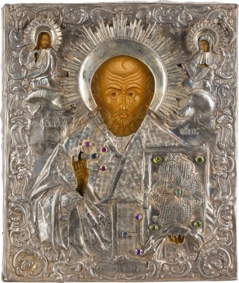 Picture IKONE MIT DEM HEILIGEN NIKOLAUS VON MYRA MIT VERMEIL-OKLAD