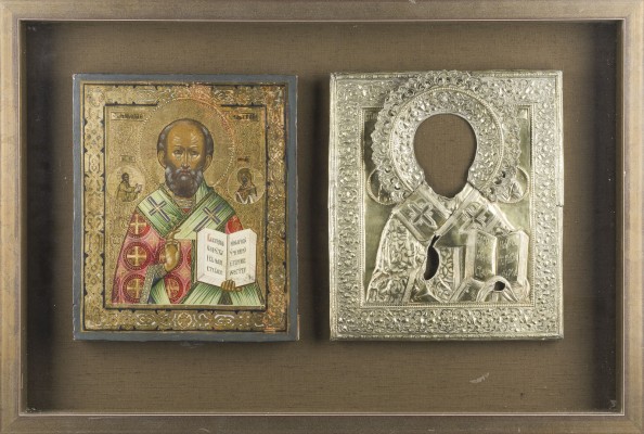 Picture IKONE MIT DEM HEILIGEN NIKOLAUS VON MYRA UND VERMEIL-OKLAD