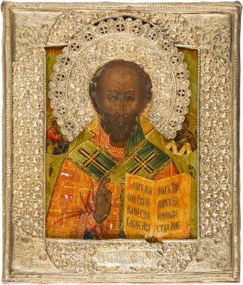 Auktion 147<br>IKONE MIT DEM HEILIGEN NIKOLAUS VON MYRA MIT BASMA
