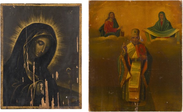 Auction 147<br>ZWEI IKONEN: HEILIGER NIKOLAUS VON MYRA UND GOTTESMUTTER 'ACHTYRSKAJA'