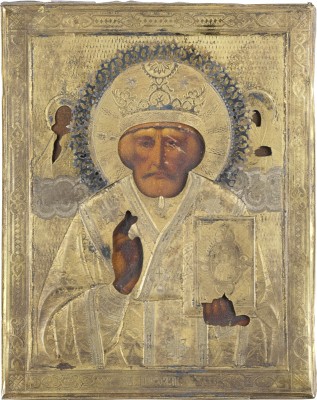 Picture KLEINE IKONE MIT DEM HEILIGEN NIKOLAUS VON MYRA MIT VERMEIL-OKLAD