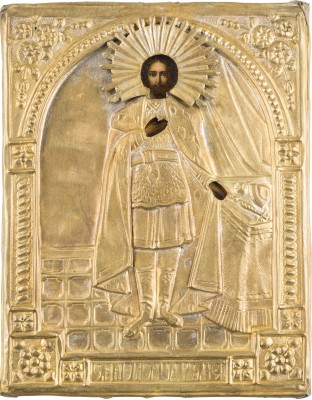 Auktion 147<br>KLEINE IKONE MIT DEM HEILIGEN ALEXANDER NEWSKI MIT OKLAD