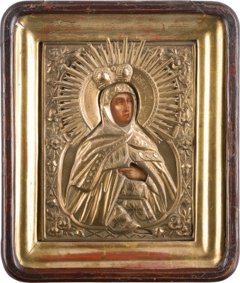 Bild KLEINE IKONE MIT DER HEILIGEN OLGA MIT OKLAD IM KIOT